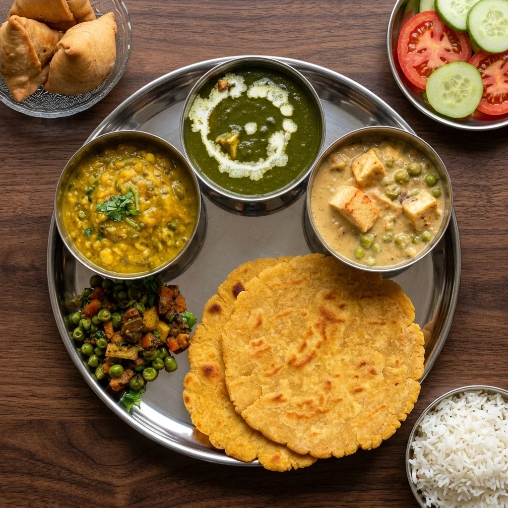 Punjabi Unlimited Thali at Vinni's by Vinayak Winnipeg — pure veg North Indian spread with dal makhani, paneer curry, naan and rice for $14.99